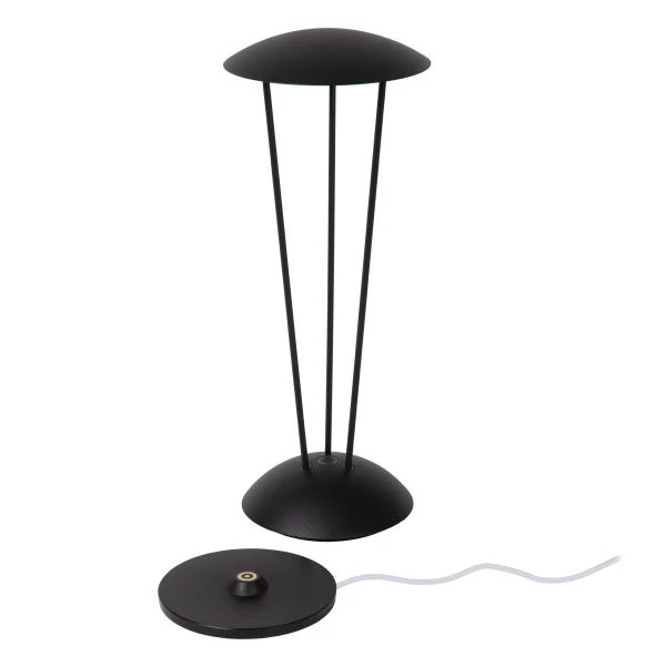 Lucide RENEE - Lampe de table Rechargeable Intérieur/Extérieur - Batterie/Piles - Ø 12,3 cm - LED Dim to warm - 1x2,2W 2700K/3000K - IP54 - Avec station de charge sans fil - Noir - détail 3